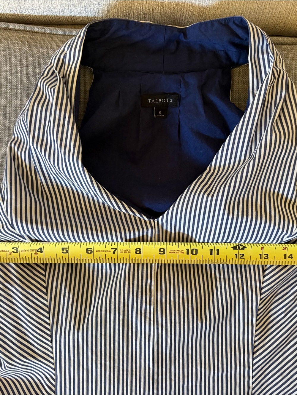 Talbots Navy and White Striped Halter Tie-Waist Midi Dress - Picture 6 of 9